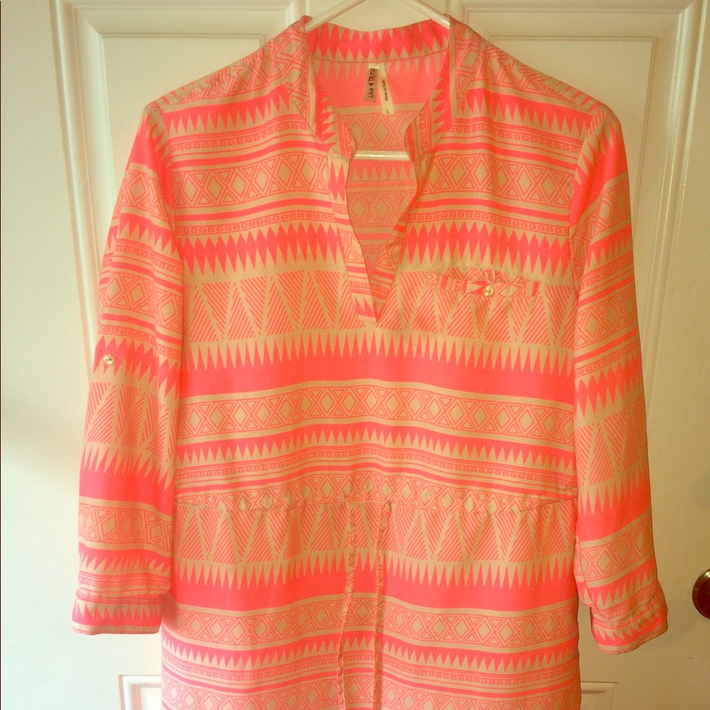 Tribal Print Neon Pink Tunic Dress